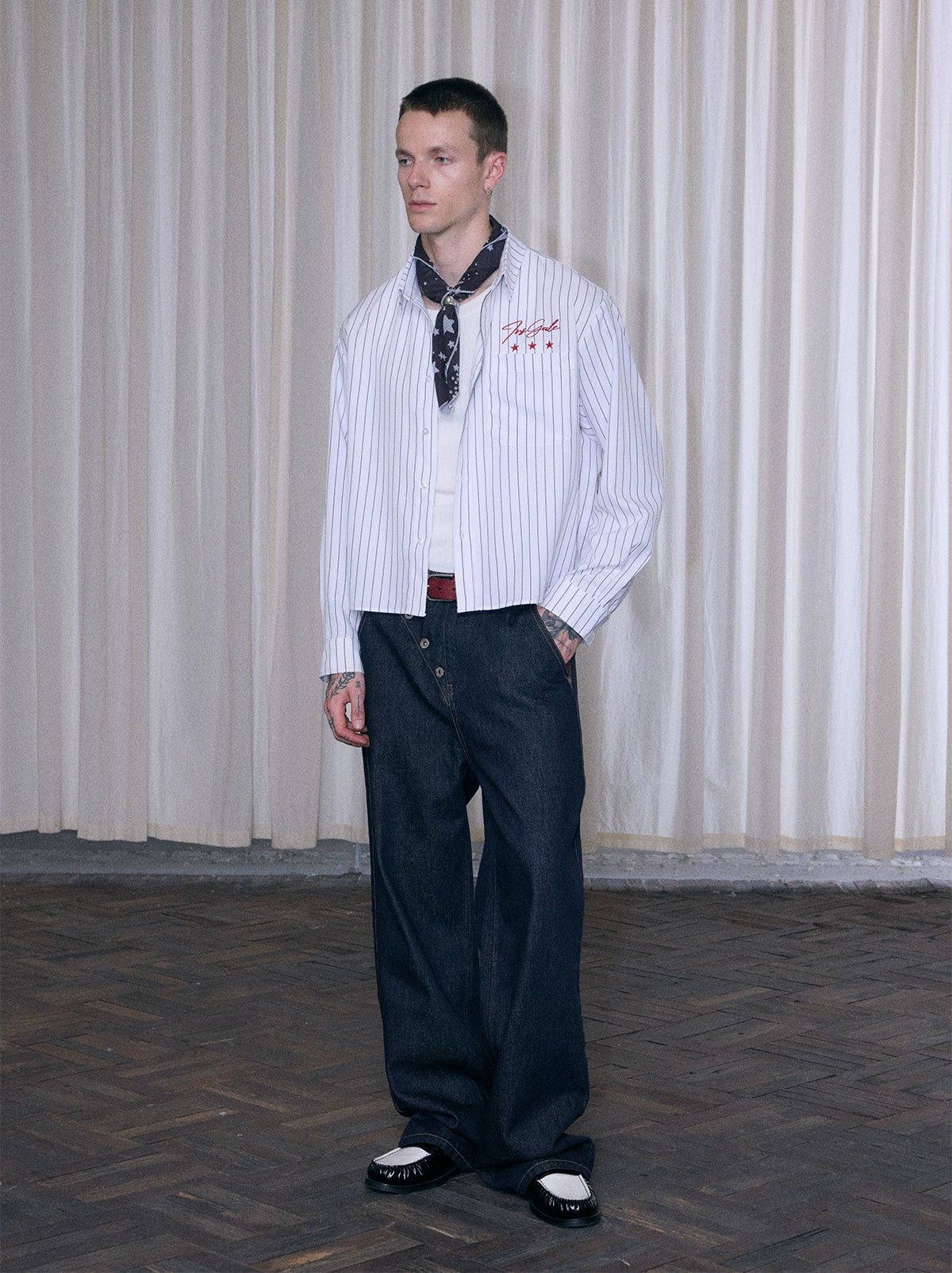 InsGale 25AW 斜門襟原牛拼格紋拼接直筒長褲