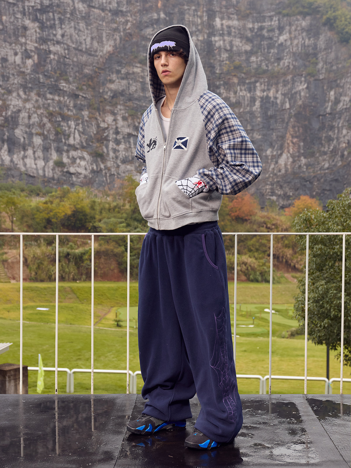 InsGale 25AW 蜘蛛網搖粒絨刺繡抓絨棉褲