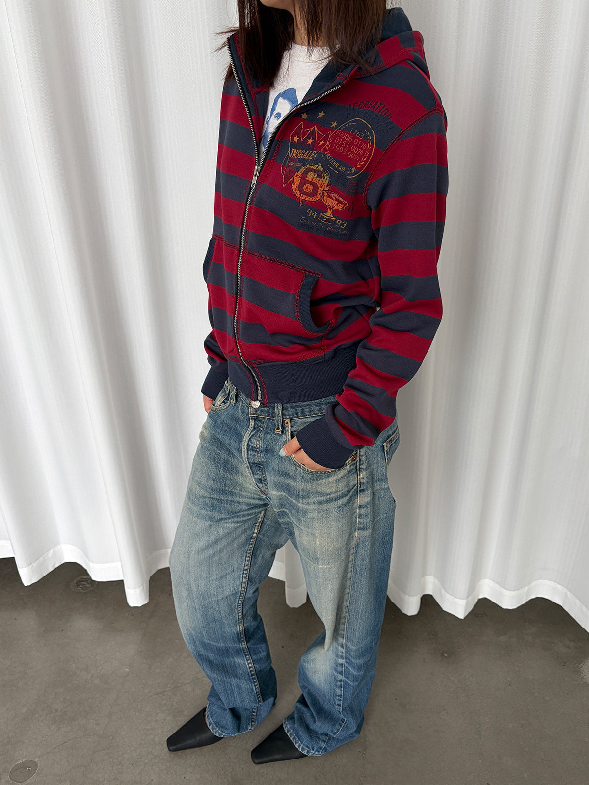 InsGale 26AW 紅色條紋印花連帽外套