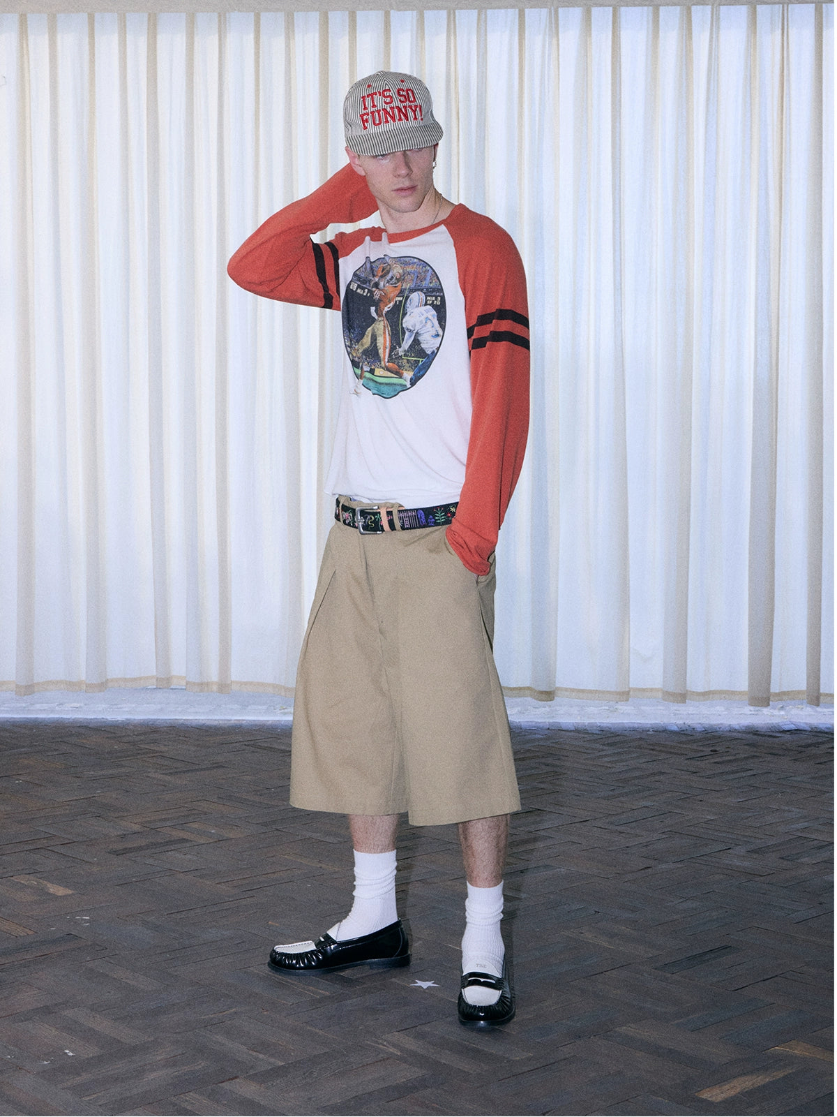 InsGale 25AW 白橘色撞色復古長袖Ｔ