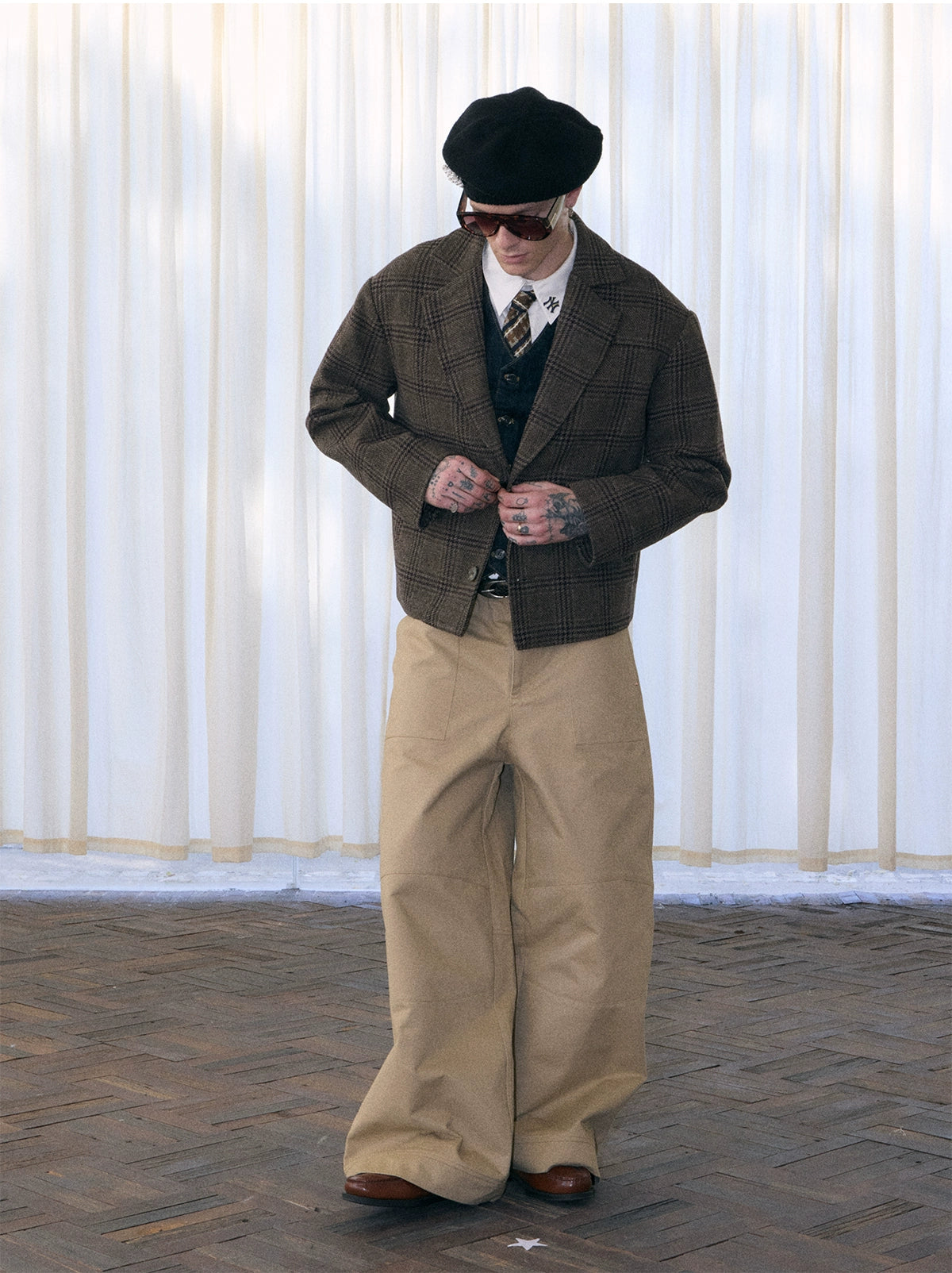 InsGale 25AW 復古千鳥格紋短寬西裝外套