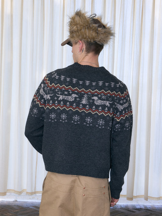 InsGale 25AW Fairbird Dachshund Knit Short Wool Cardigan Sweater 