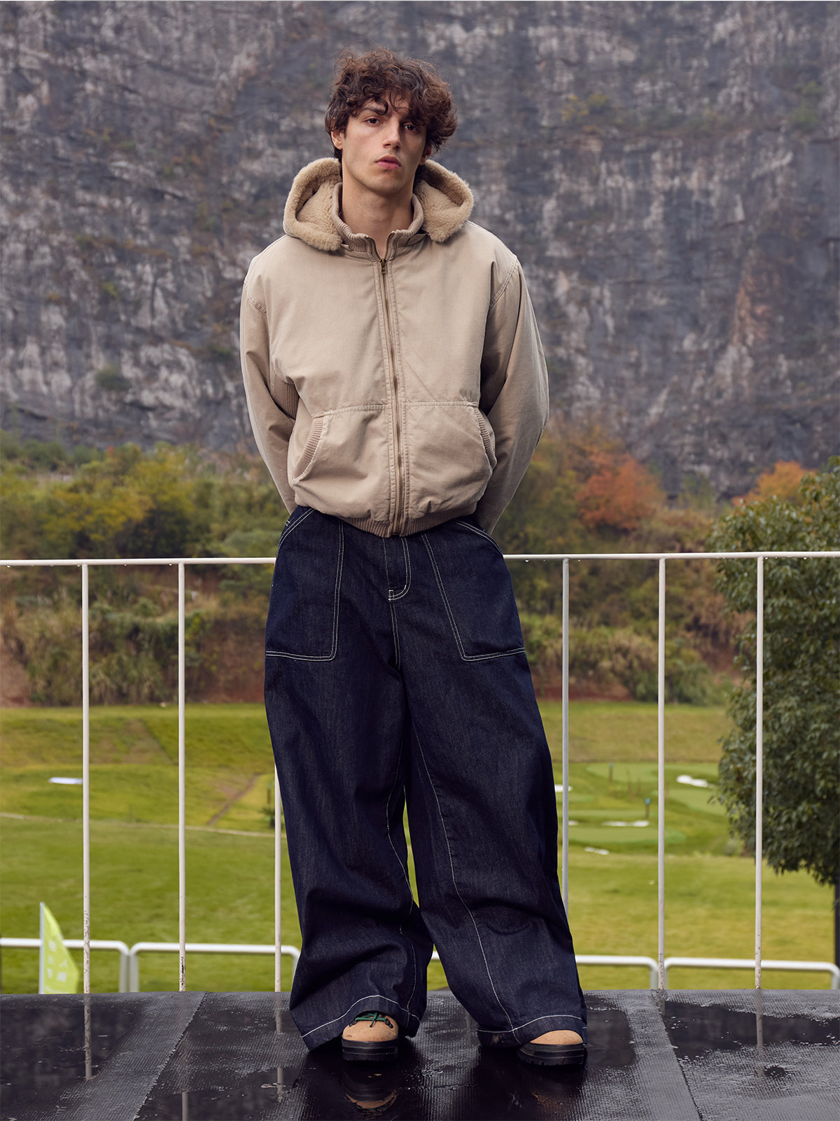 InsGale 25AW 杏色連帽水貂毛座山貂加絨加厚棉服外套