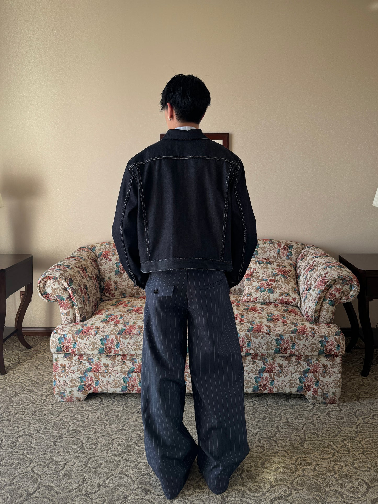 InsGale 25SS 彎刀廓形打褶立體闊腿垂墜感寬條紋西褲