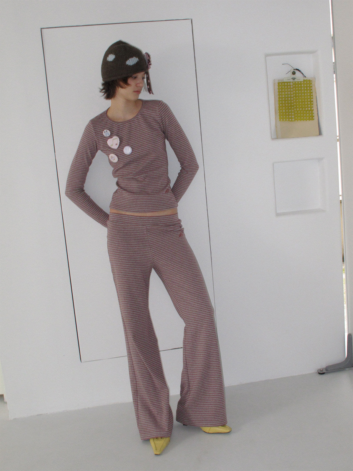 InsGale 26SS 復古刺繡條紋鬆弛套裝