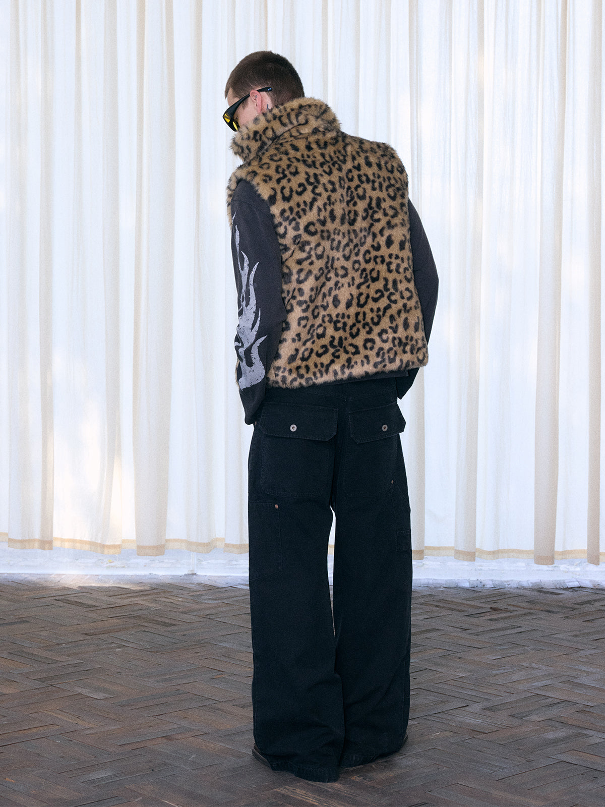 InsGale 25AW 豹紋拼仿皮棉服背心