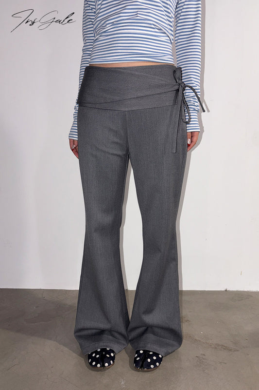 InsGale 26SS 綁帶灰色條紋微喇西褲