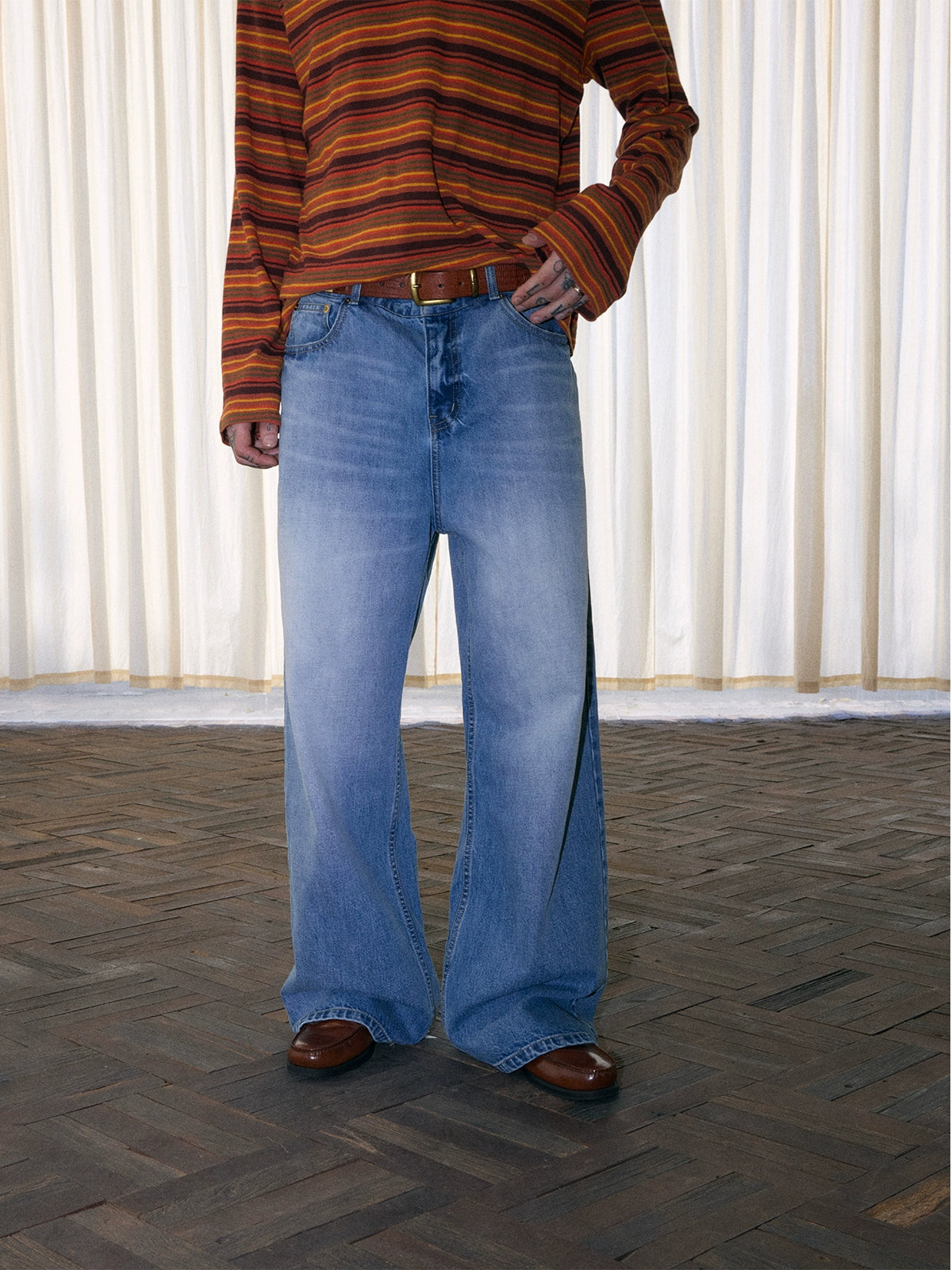 InsGale 25AW Classic Ice Blue Washed A-line Straight Leg Jeans 