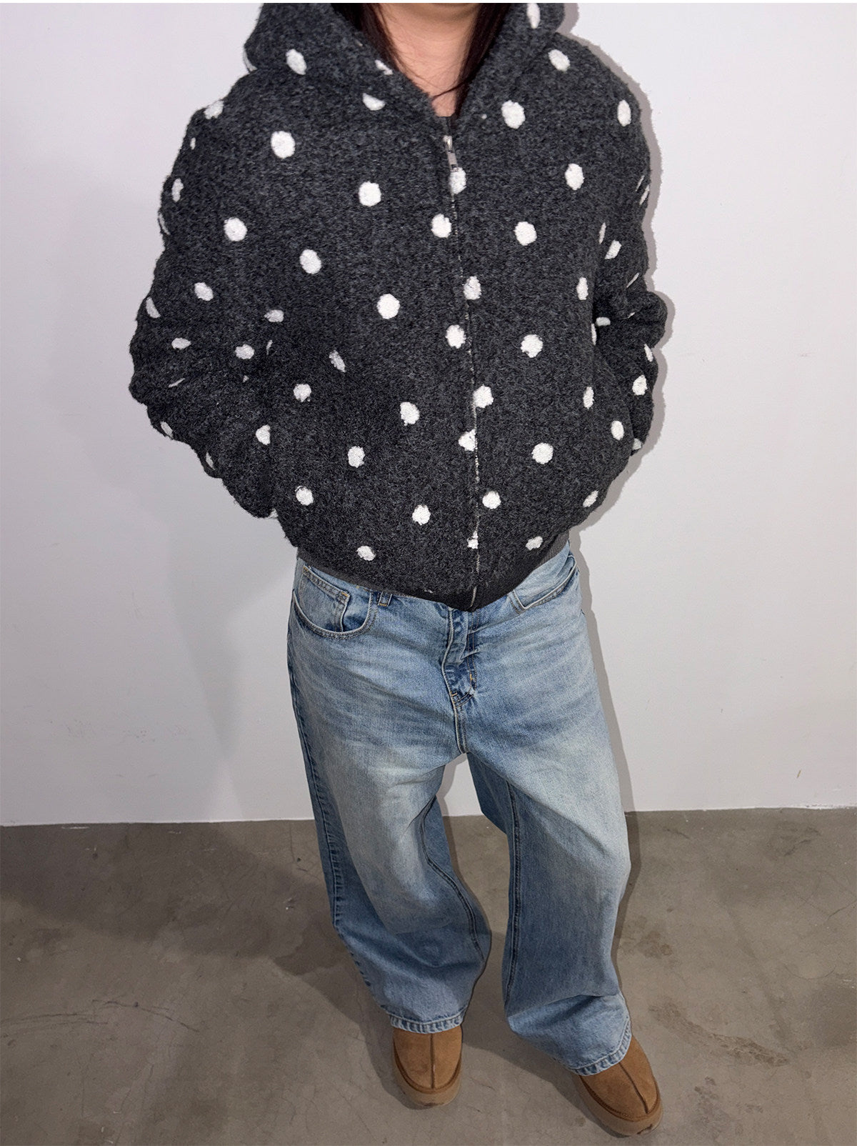 InsGale 25AW 點點羊羔絨連帽拉鍊外套