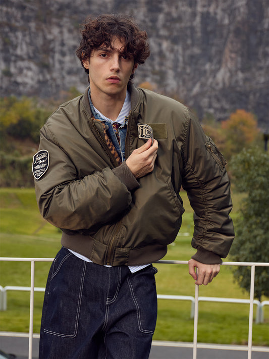 InsGale 25AW 雙面穿MA1重磅水貂毛軍綠豹紋棉服飛行夾克Boomber