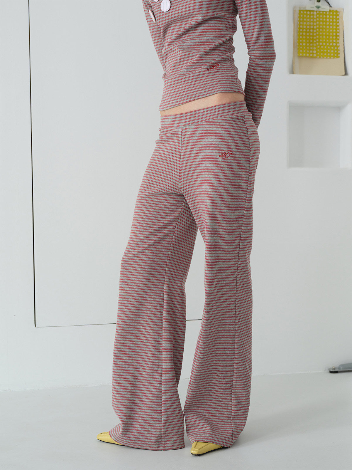 InsGale InsGale 26SS 復古刺繡條紋鬆弛長褲