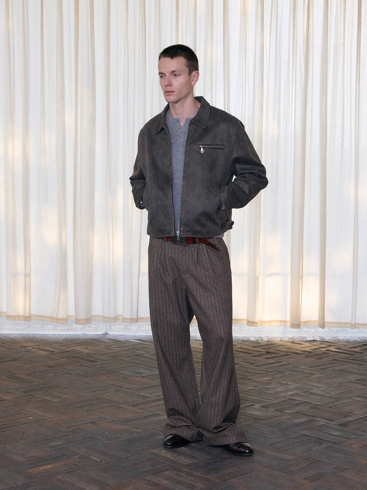 InsGale 25AW 水洗做舊短寬麂皮夾克