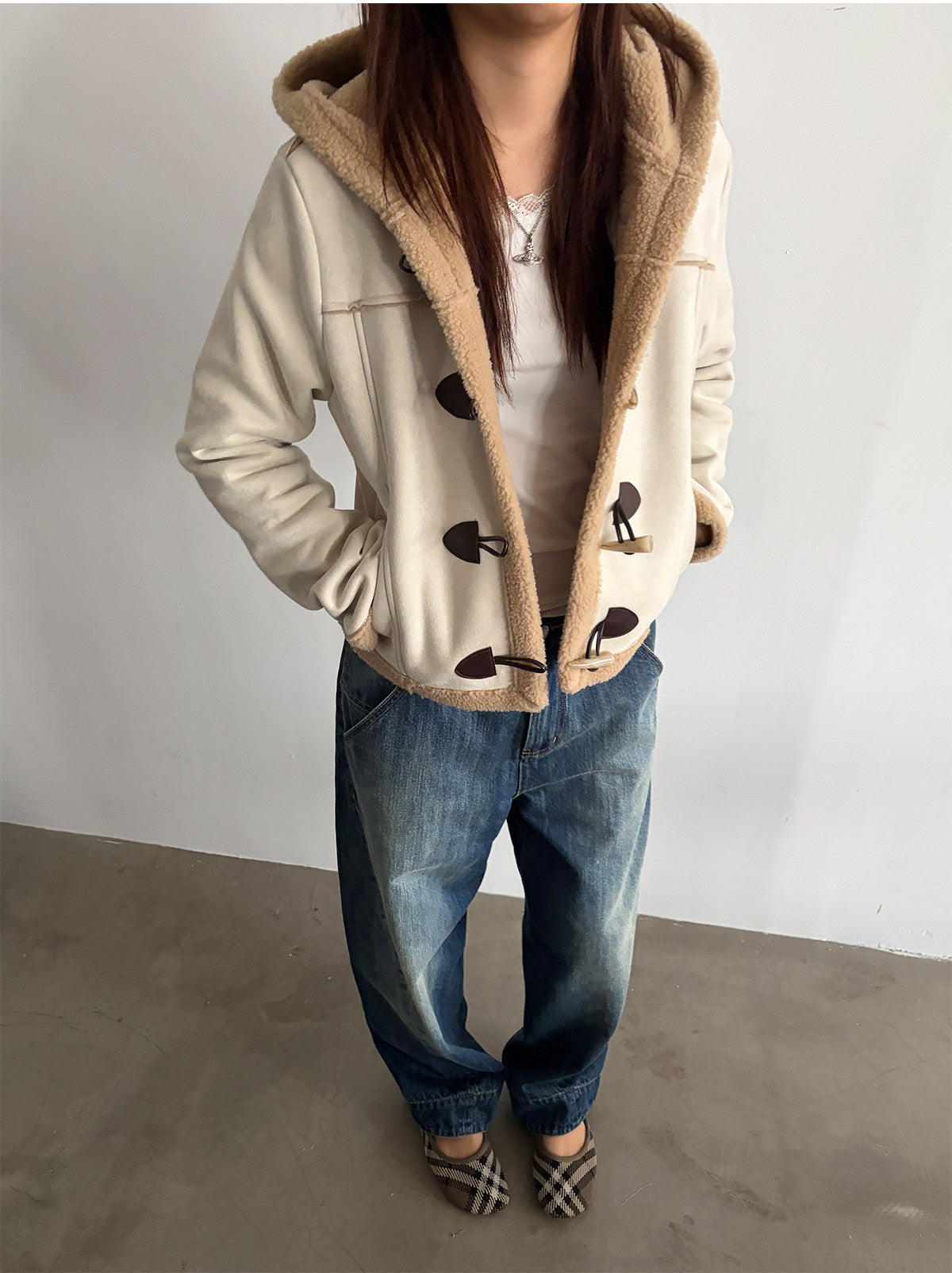 InsGale 26SS 羊羔絨牛角扣復古短夾克