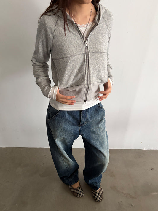 InsGale 26SS 灰色短版解構拼接連帽修身外套