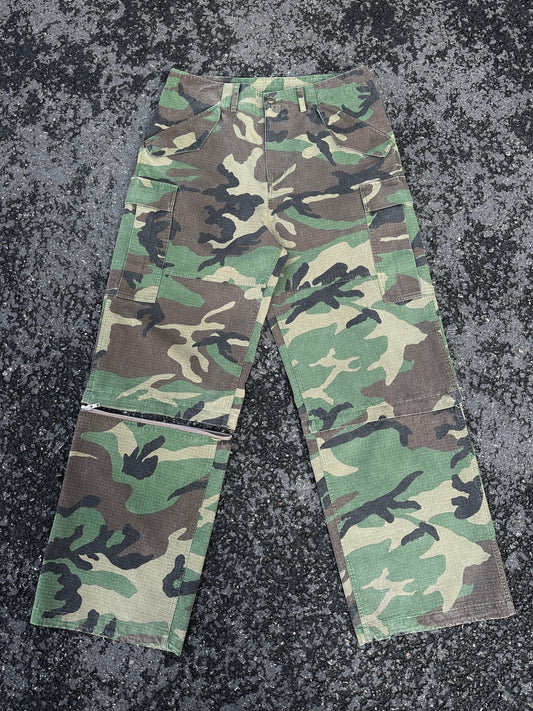 InsGale 24SS 可拆卸深綠軍事迷彩工裝褲雙拼七分褲