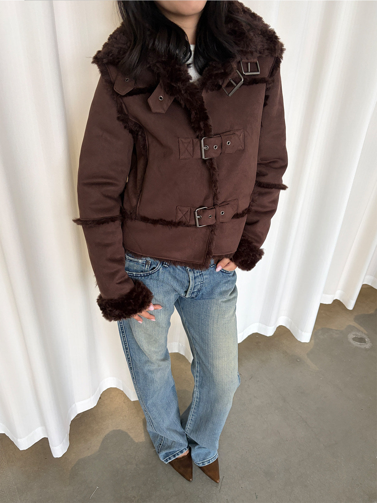 InsGale 26AW Vintage Brown Fur Jacket