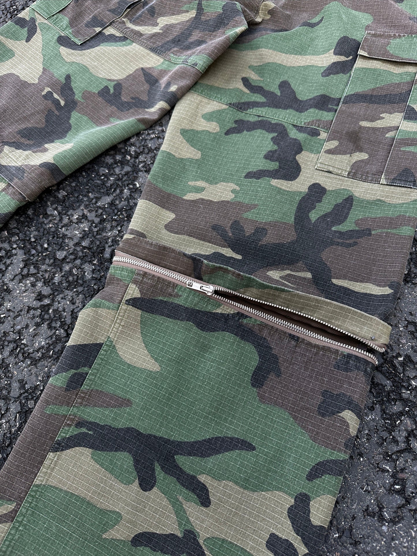 InsGale 24SS 可拆卸深綠軍事迷彩工裝褲雙拼七分褲