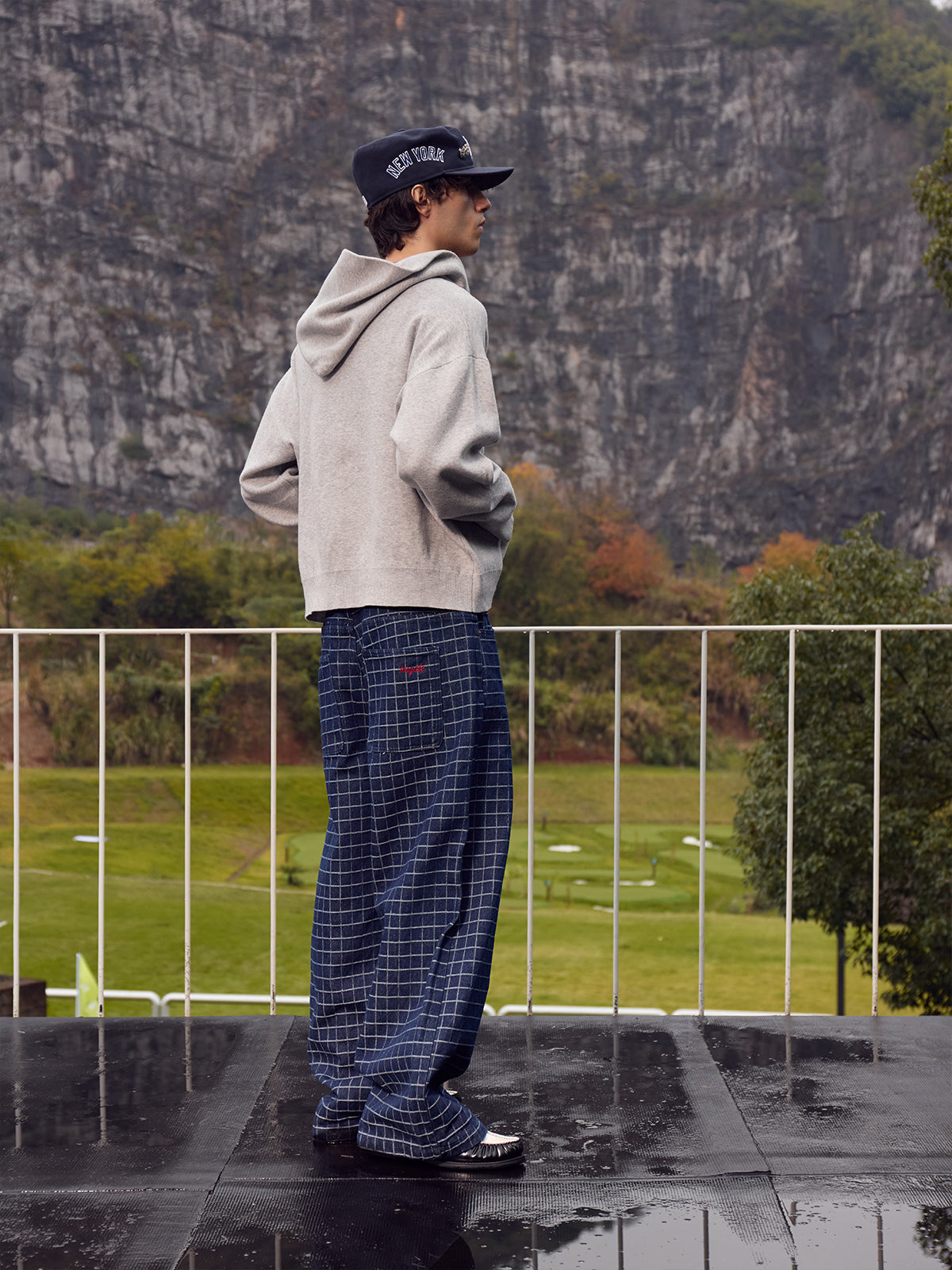 InsGale 25AW 格紋復古刺繡直筒牛仔褲