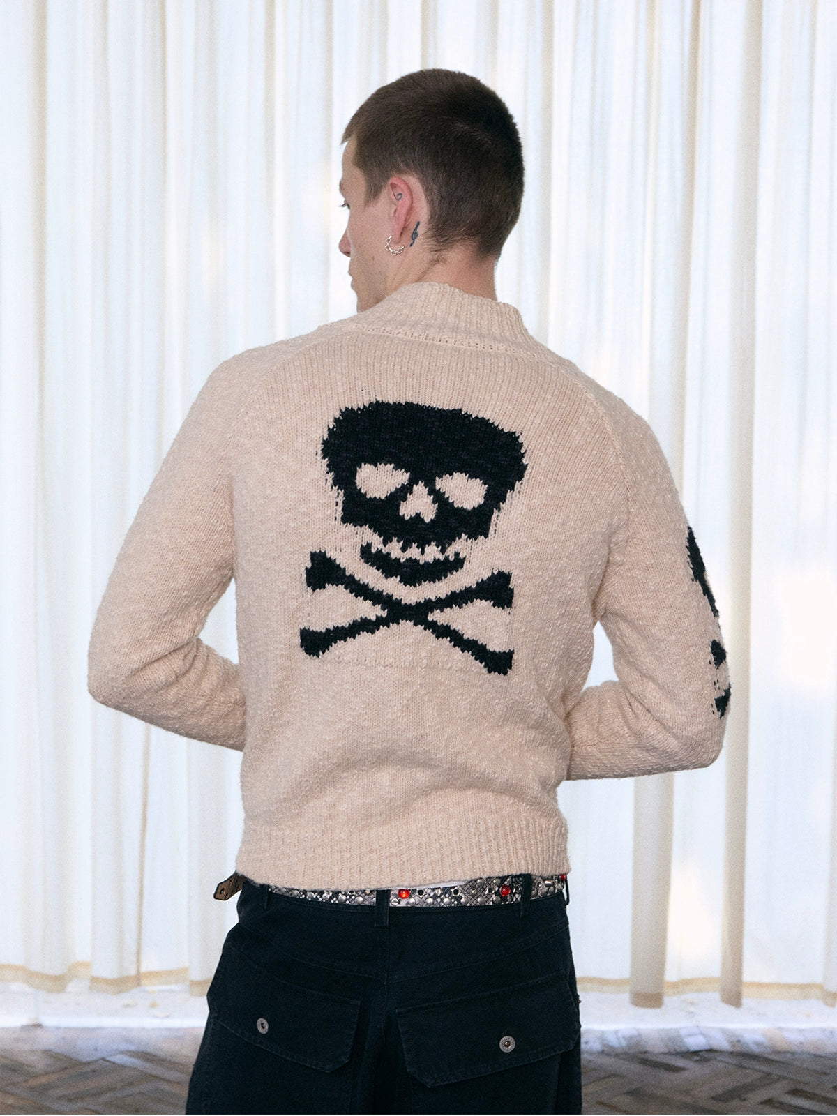 InsGale 25AW 骷髏粗針織羊毛拉鏈毛衣