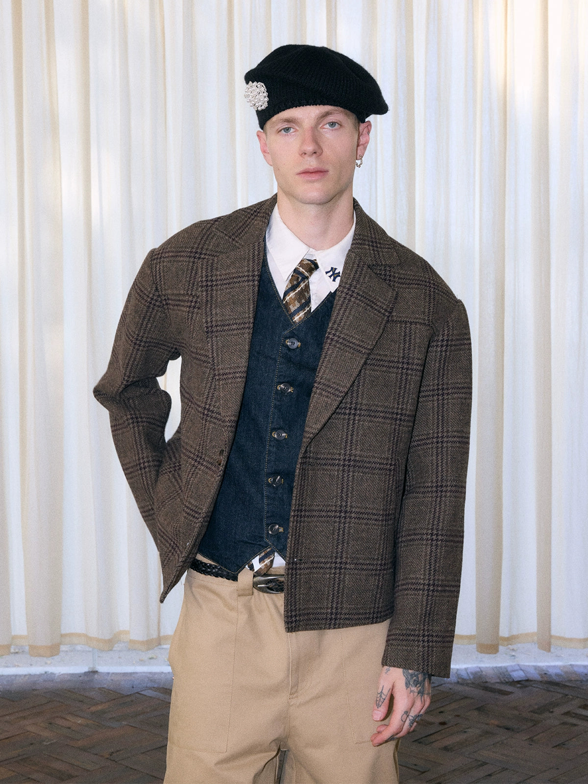 InsGale 25AW 復古千鳥格紋短寬西裝外套