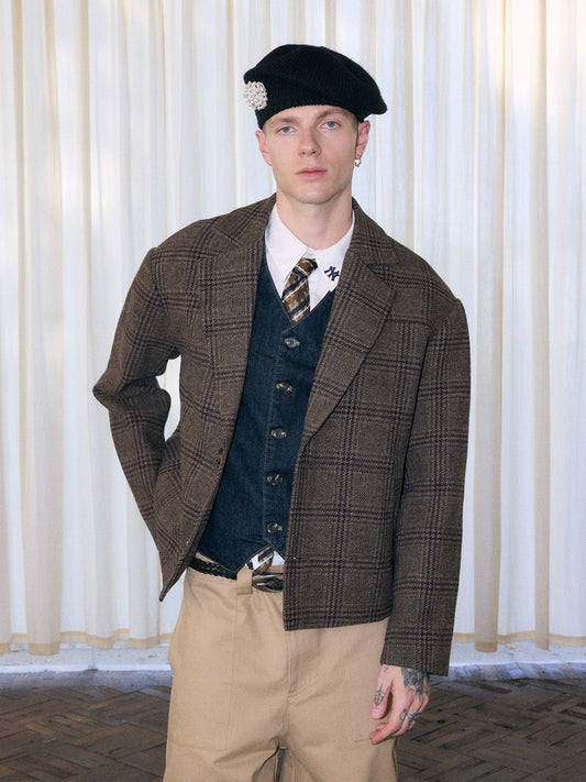 InsGale 25AW 復古千鳥格紋短寬西裝外套