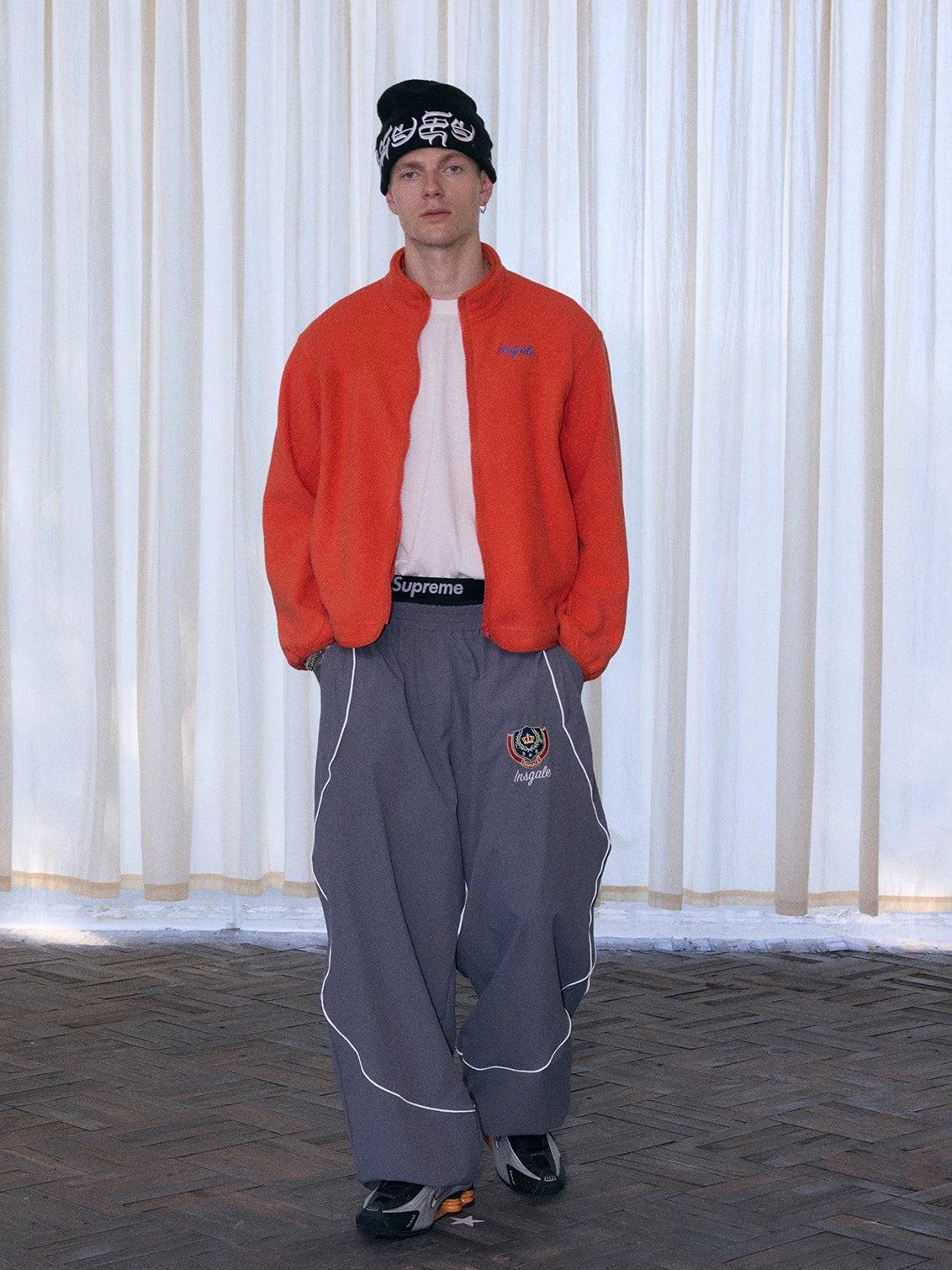 InsGale 25AW 美式刺繡反光尼龍運動休閒長褲