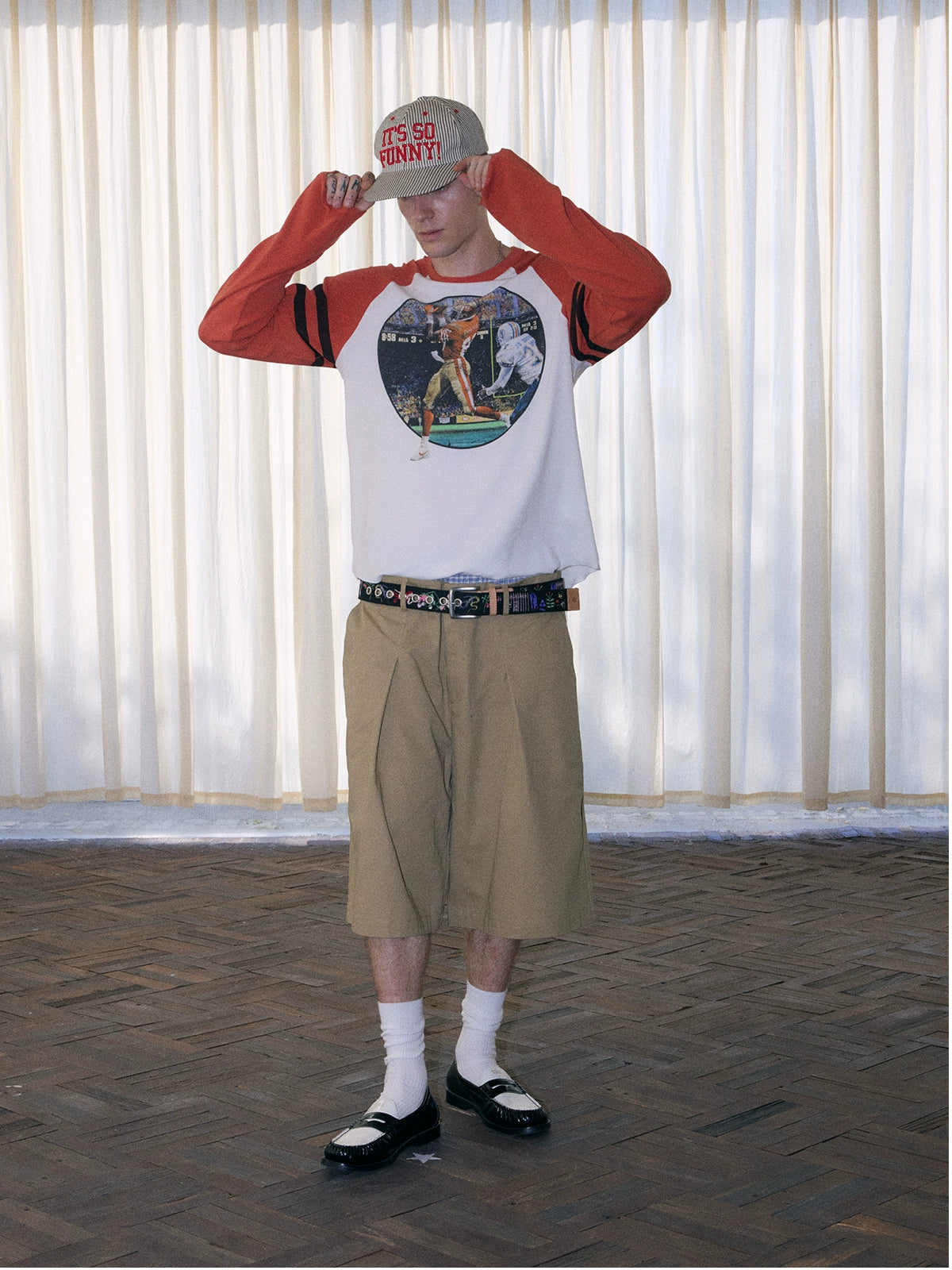 InsGale 25AW 白橘色撞色復古長袖Ｔ