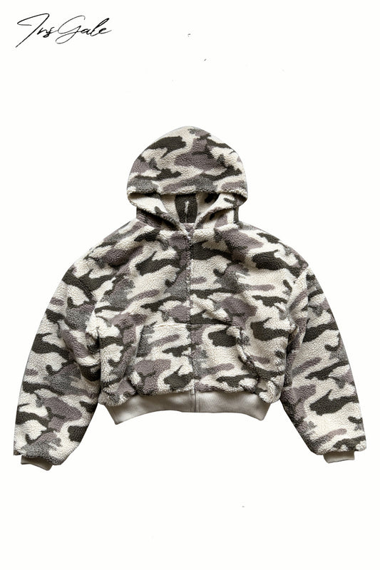 InsGale 25AW 600G重磅灰白迷彩羊羔毛拉鍊外套