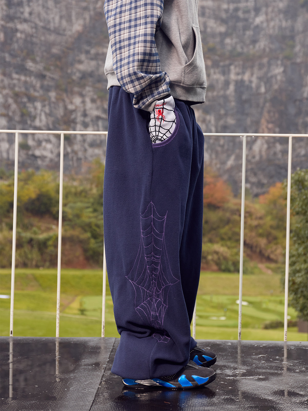 InsGale 25AW 蜘蛛網搖粒絨刺繡抓絨棉褲