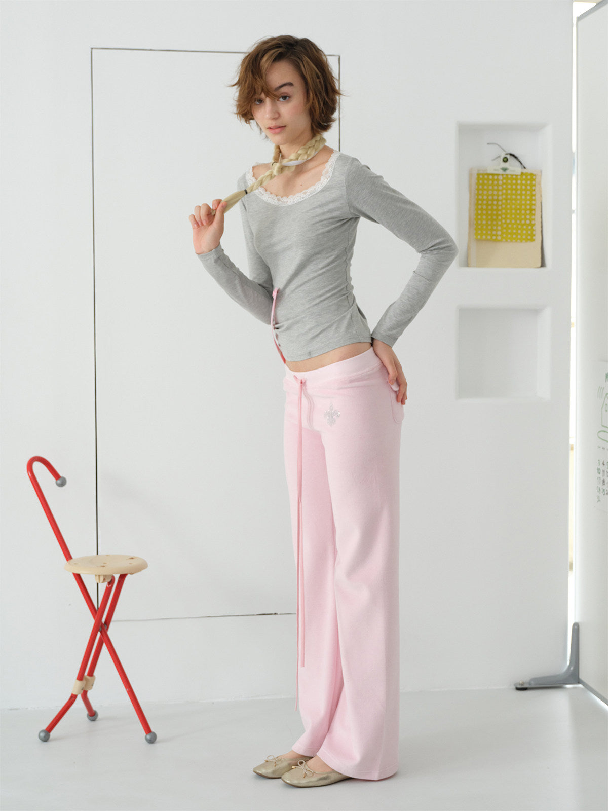 InsGale 26SS 蕾絲拼接修身長袖打底衫