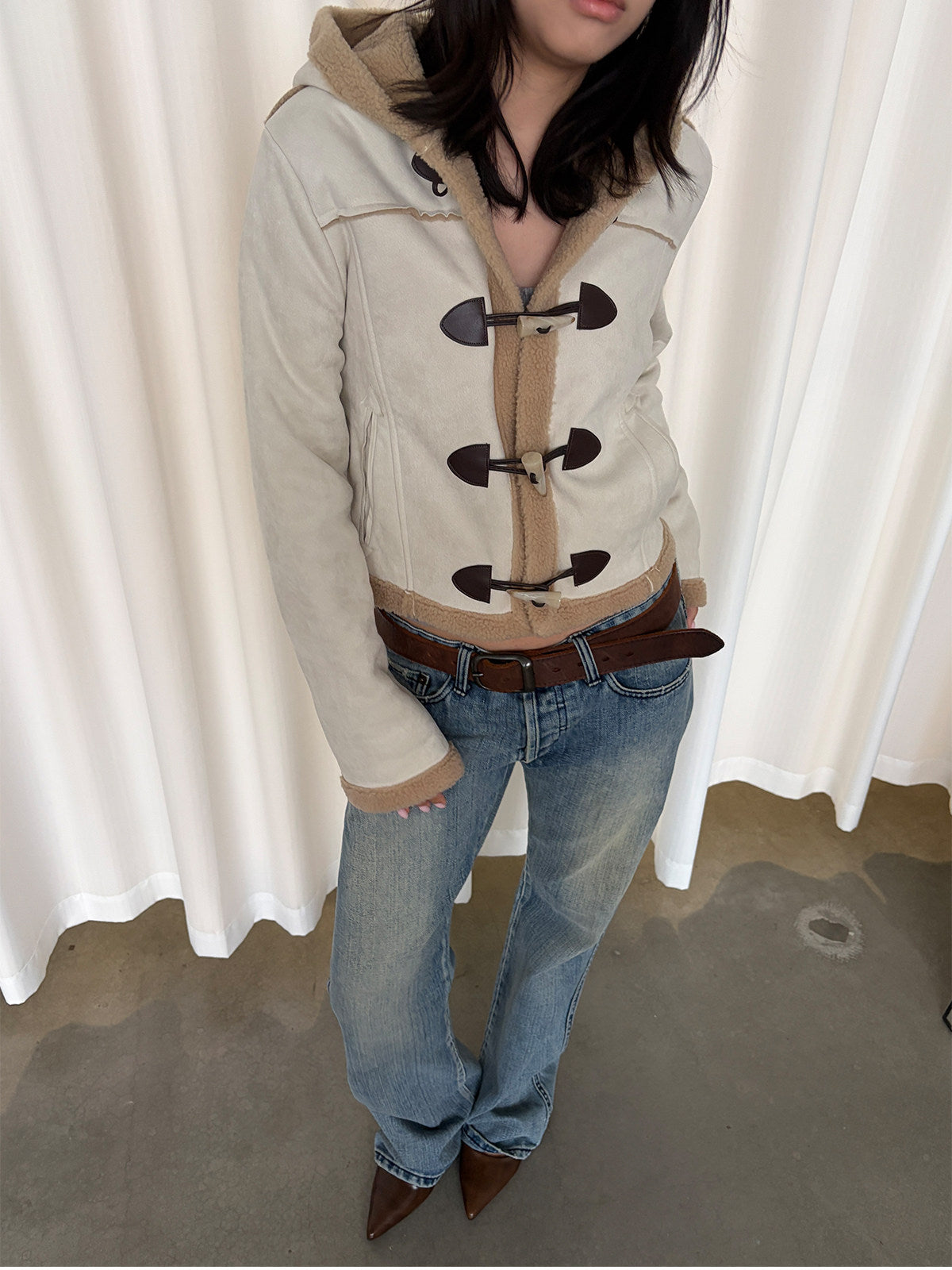 InsGale 26SS Shearling Horn Buckle Vintage Short Jacket