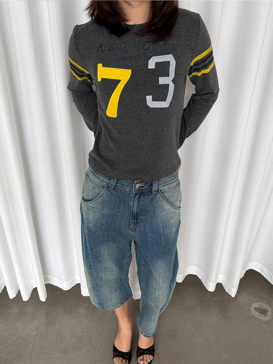 InsGale 26AW 復古橄欖球風格數字印花長T