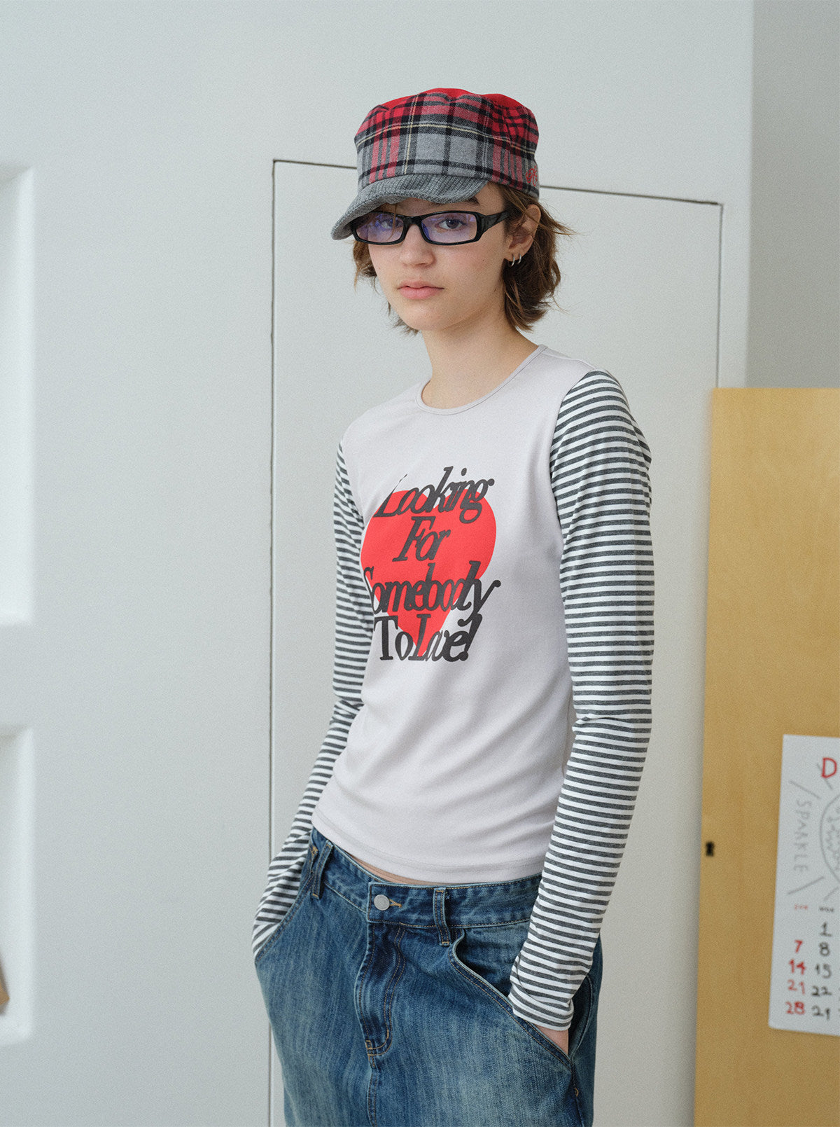 InsGale 26SS 愛心條紋合身撞色長Tee