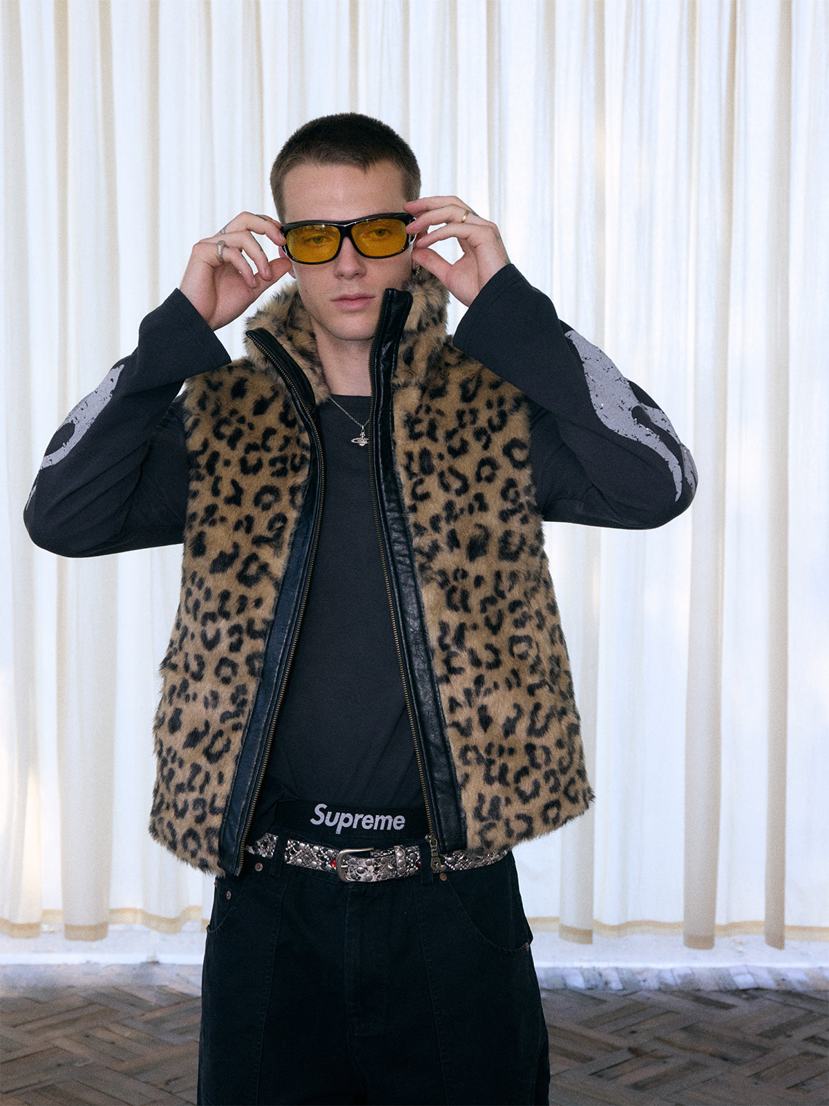 InsGale 25AW 豹紋拼仿皮棉服背心