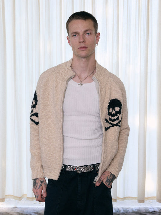 InsGale 25AW 骷髏粗針織羊毛拉鏈毛衣