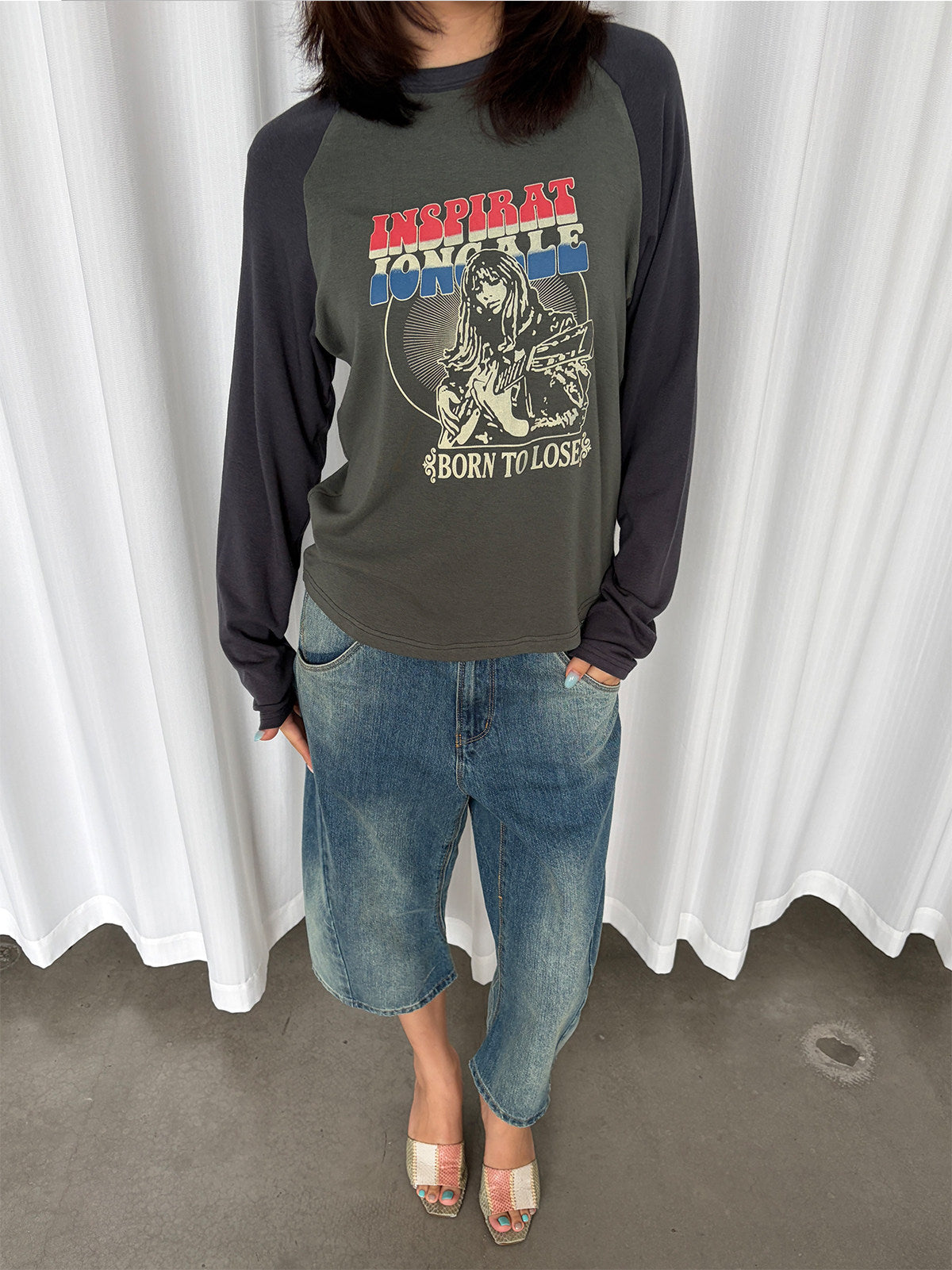 InsGale 26AW 撞色吉他印花插肩袖長T