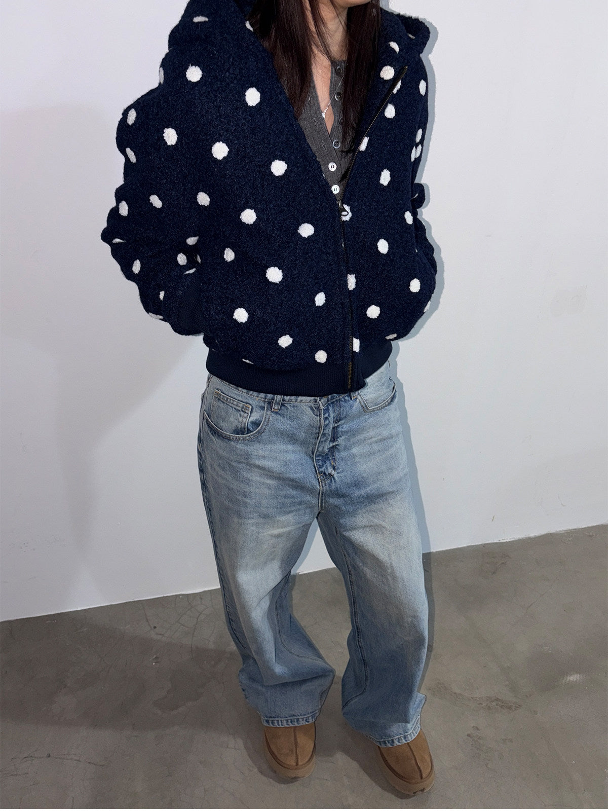 InsGale 25AW 點點羊羔絨連帽拉鍊外套