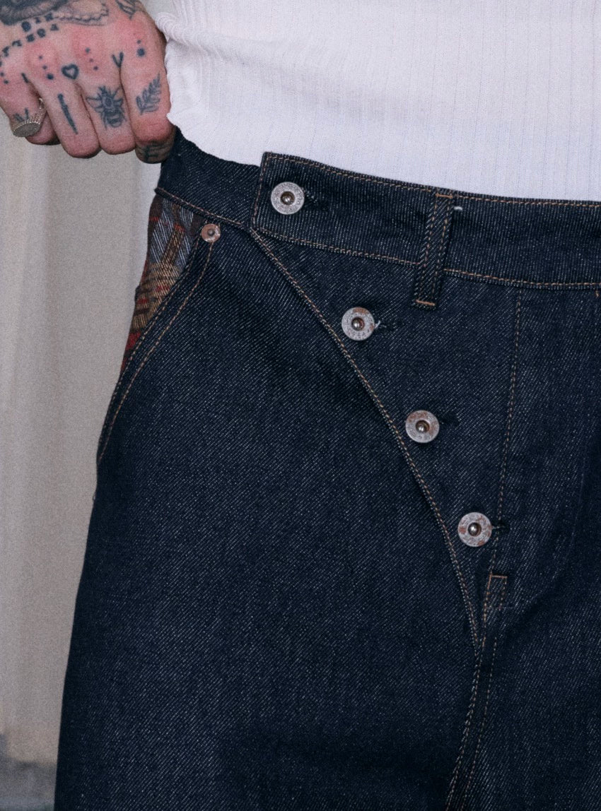 InsGale 25AW 斜門襟原牛拼格紋拼接直筒長褲