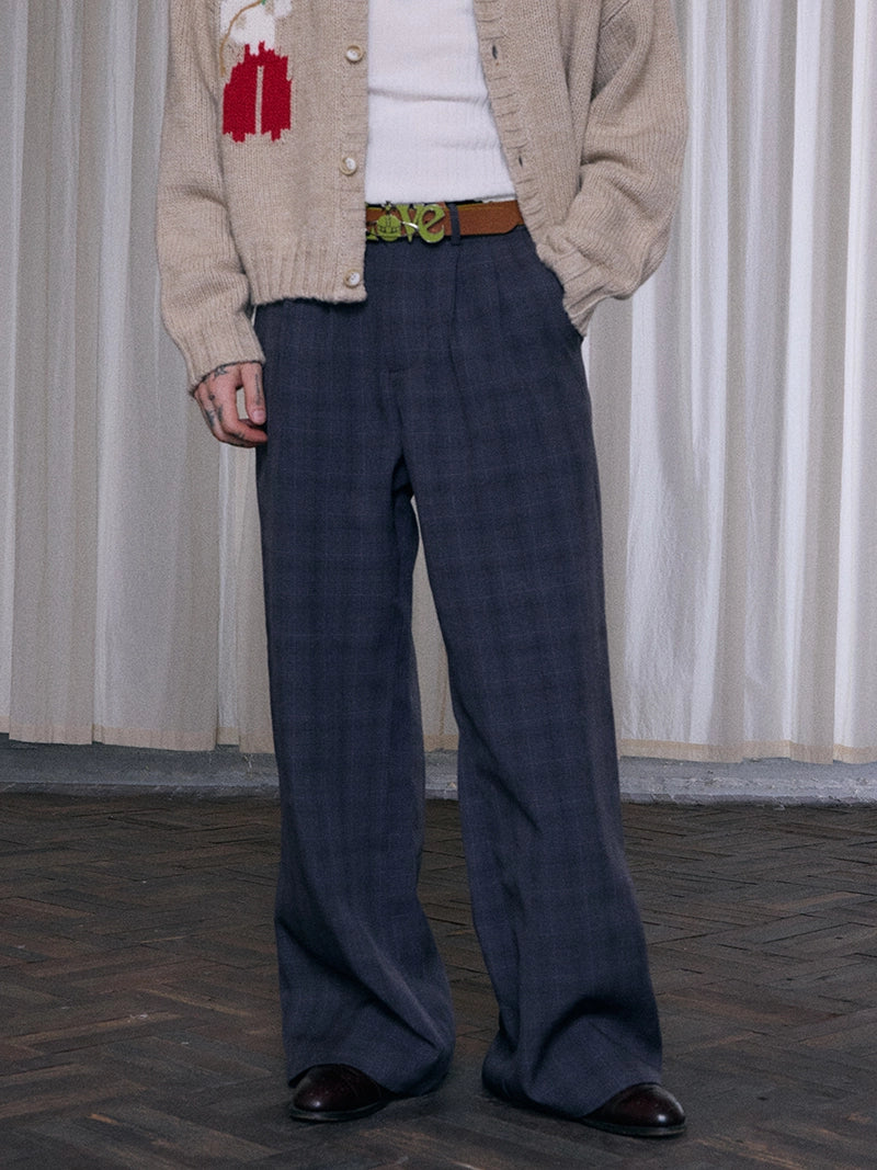 InsGale 25AW 千鳥格格紋打褶Ａ字微喇長褲