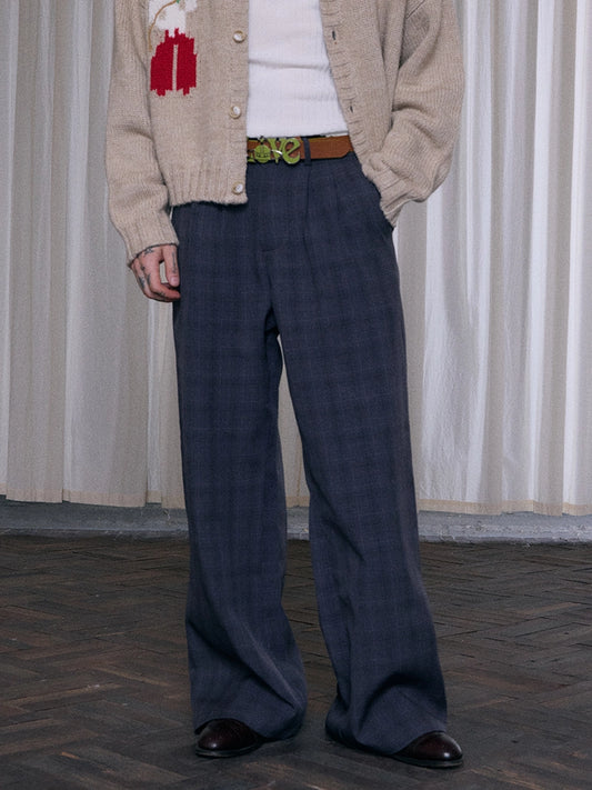 InsGale 25AW 千鳥格格紋打褶Ａ字微喇長褲