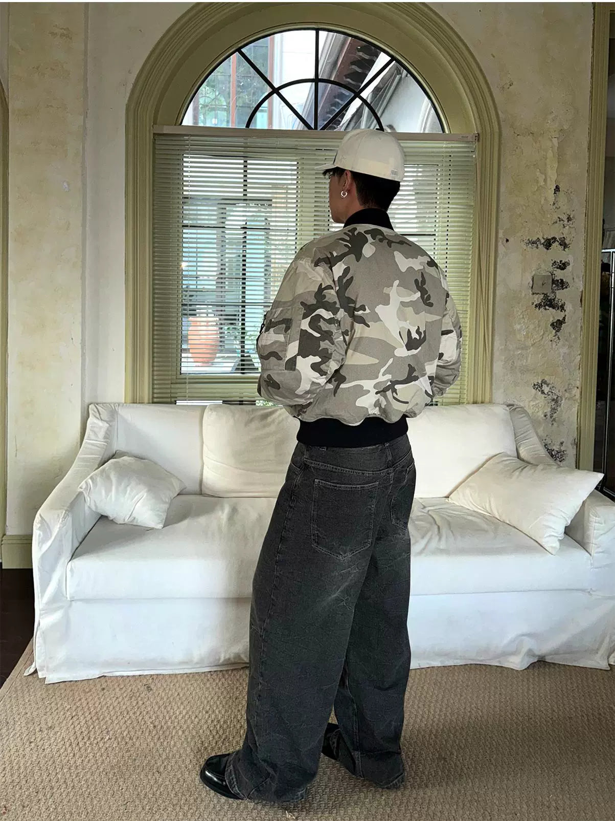 InsGale水波紋黑色水洗闊腿Baggy牛仔褲