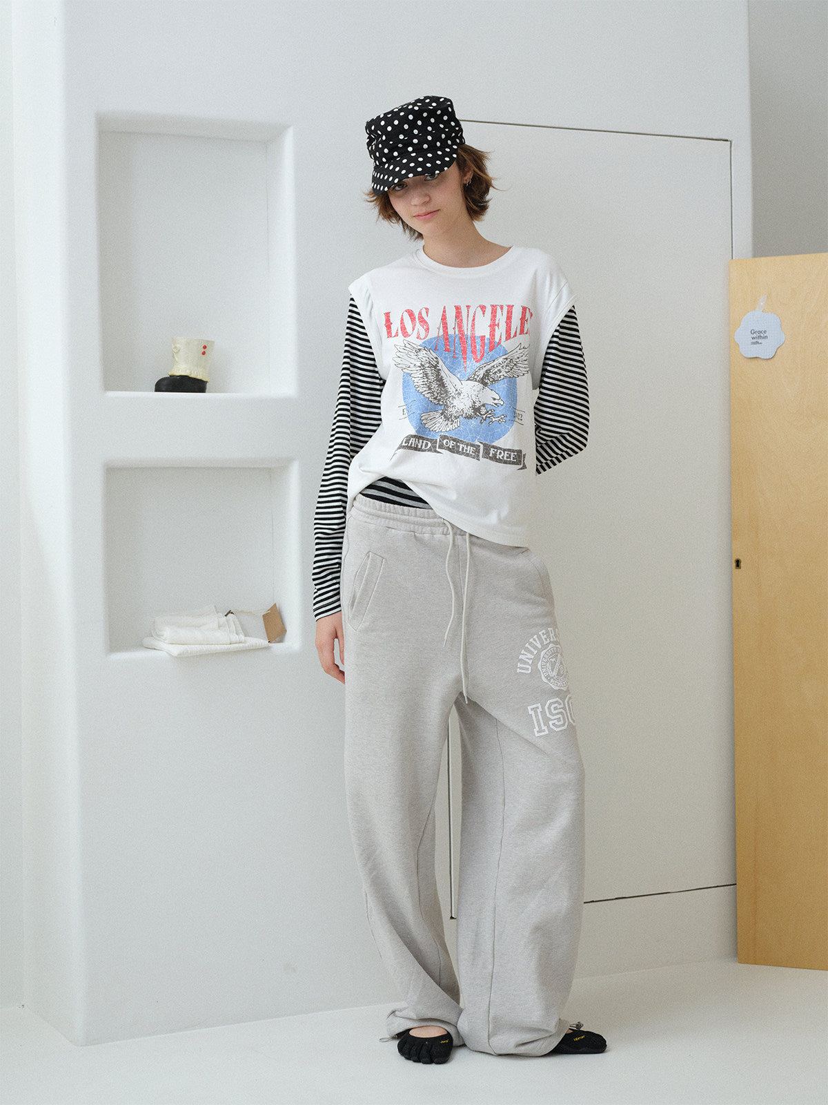 InsGale 26SS 復古條紋拼接長Tee