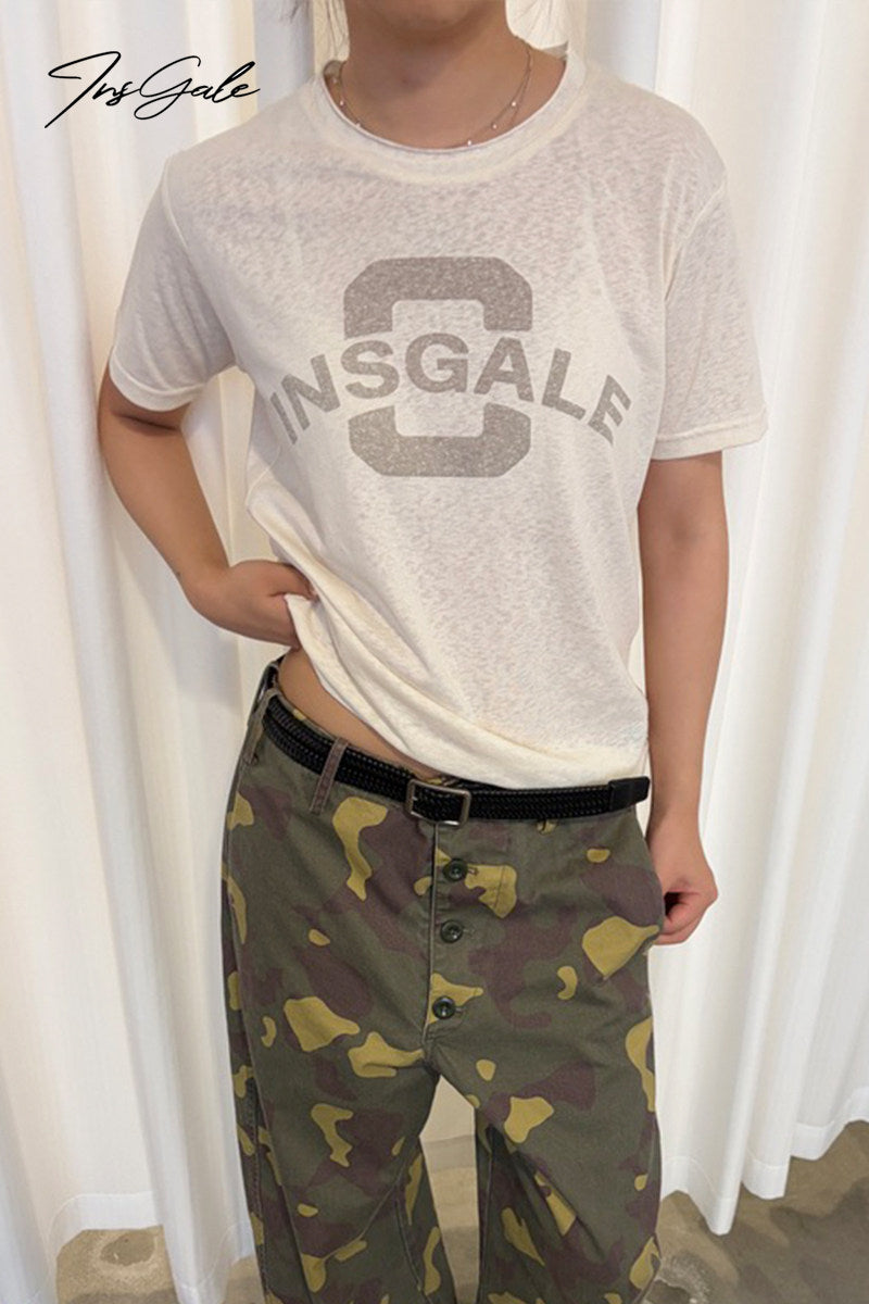 InsGale 26SS 美式復古做舊標語印花白T