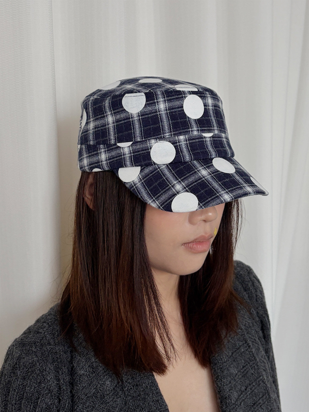 InsGale 26AW 格紋刺繡點點平頂帽
