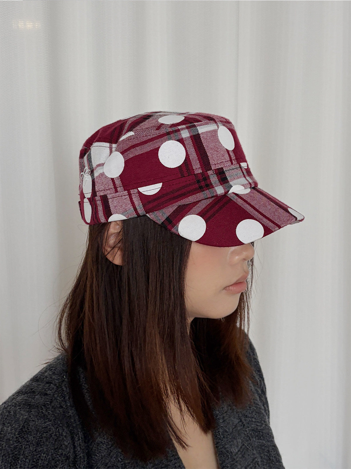 InsGale 26AW 格紋刺繡點點平頂帽