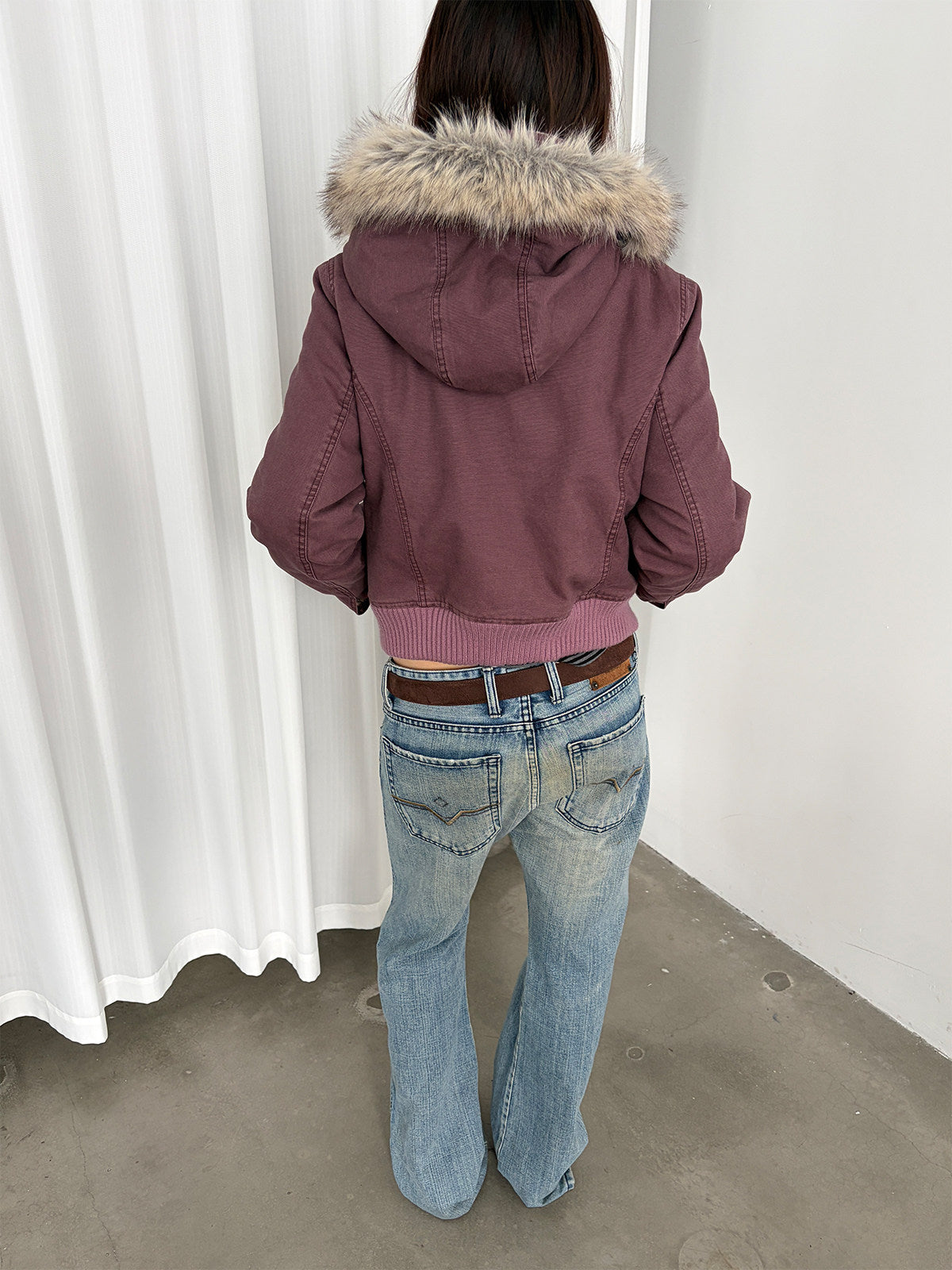 InsGale 26AW 漿果色做舊毛領派克外套