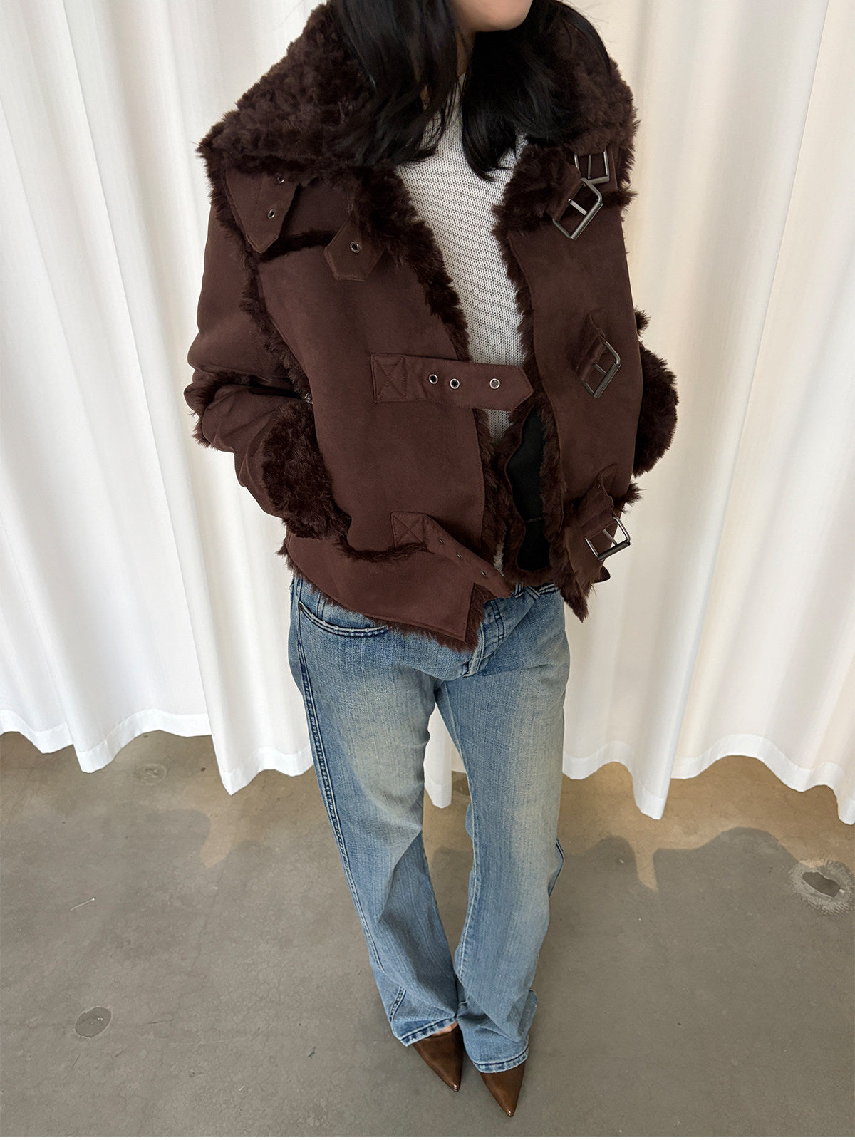 InsGale 26AW Vintage Brown Fur Jacket
