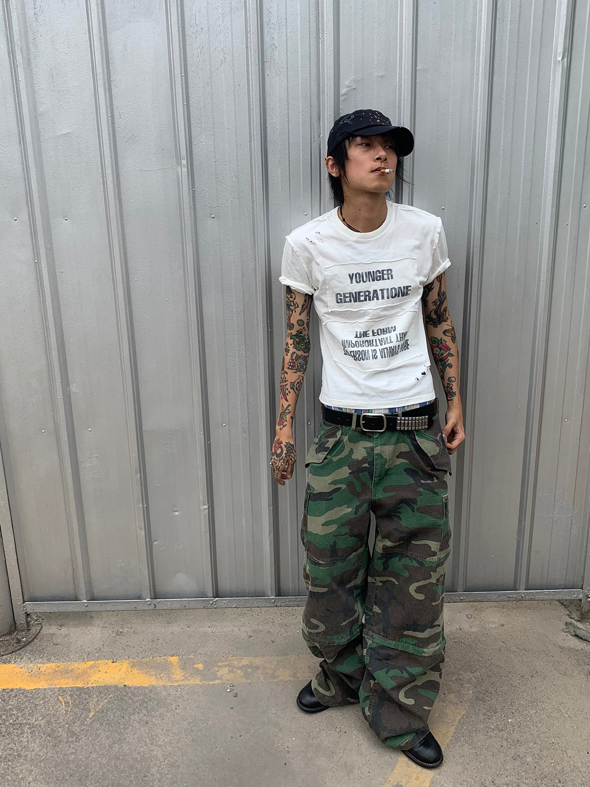 InsGale 24SS 可拆卸深綠軍事迷彩工裝褲雙拼七分褲