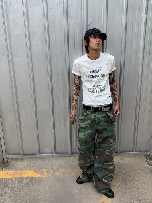 InsGale 24SS 可拆卸深綠軍事迷彩工裝褲雙拼七分褲