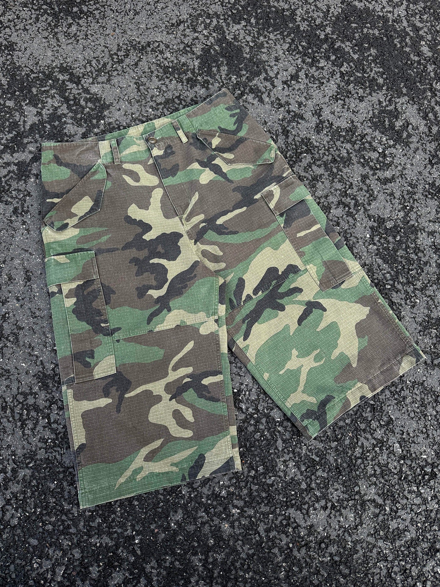 InsGale 24SS 可拆卸深綠軍事迷彩工裝褲雙拼七分褲